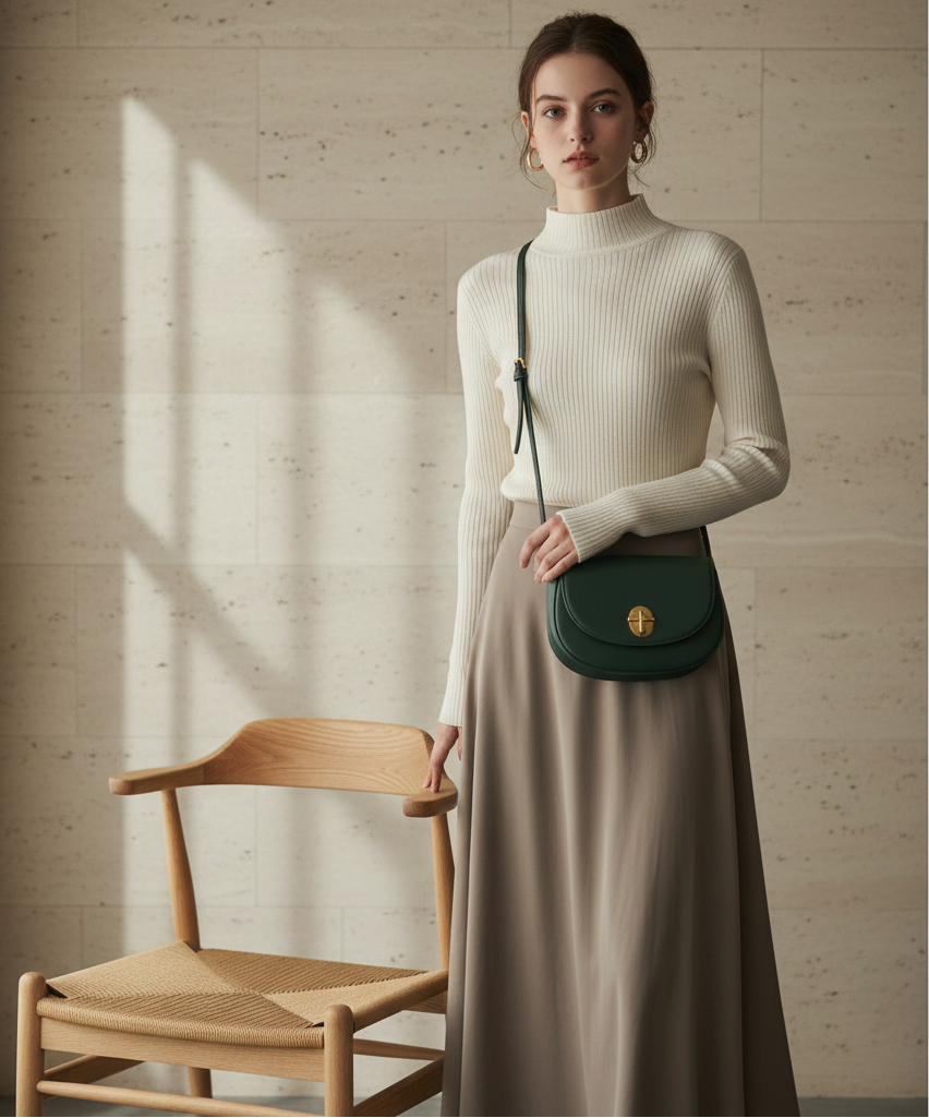 Lifestyle Model with Green Bag
