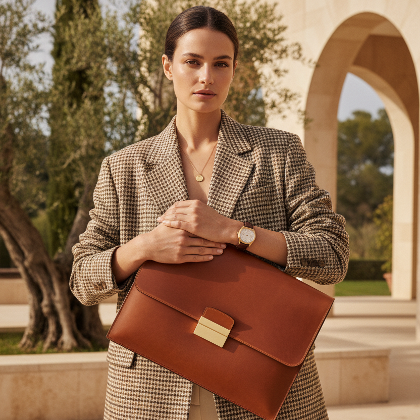 Luxury Cognac Leather Portfolio Campaign