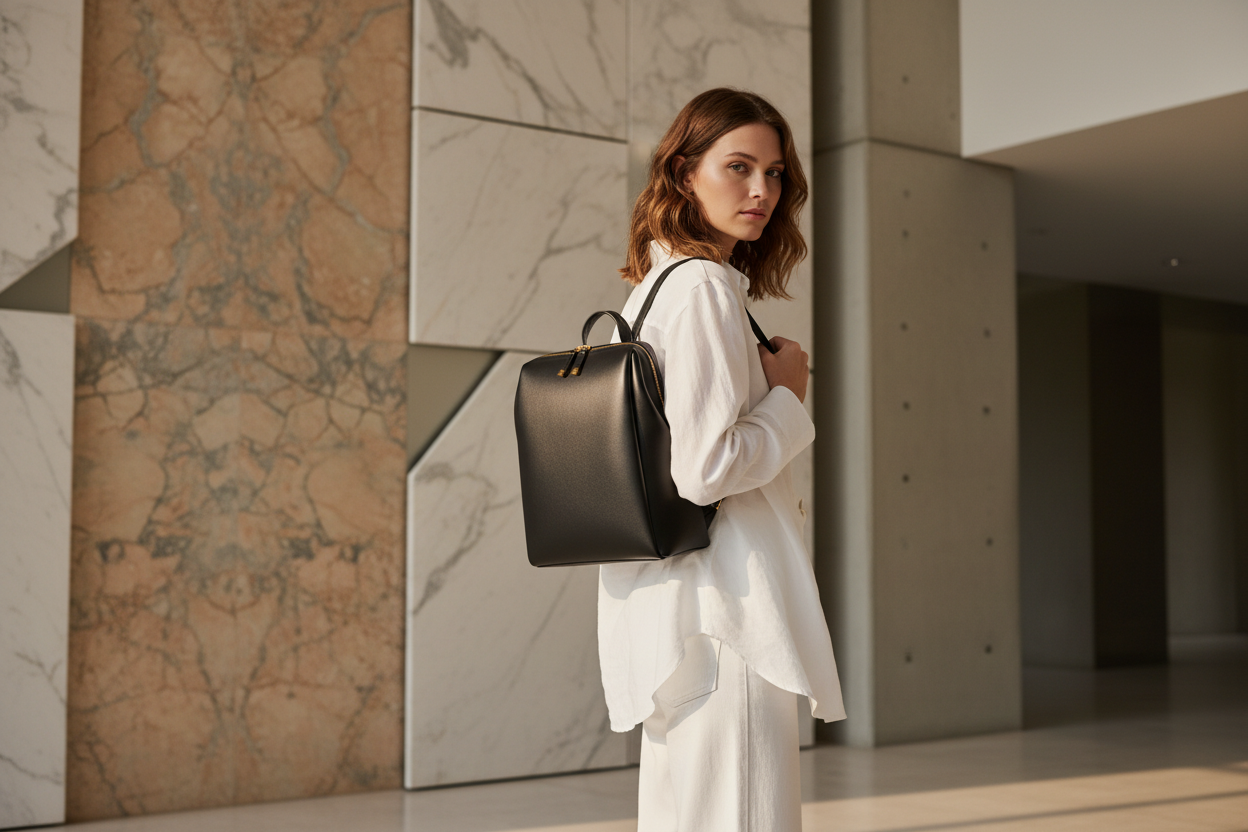 Luxury Leather Backpack Editorial Banner
