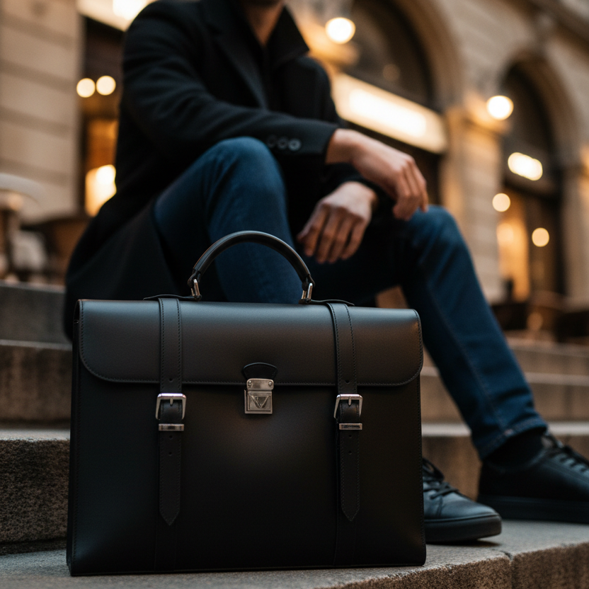 Luxury leather briefcase editorial