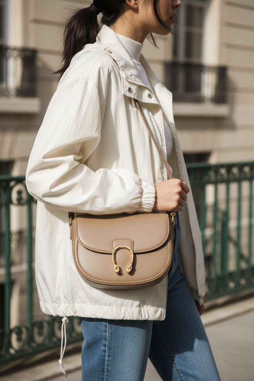 Luxury Street-Style – Taupe Crossbody Side Profile