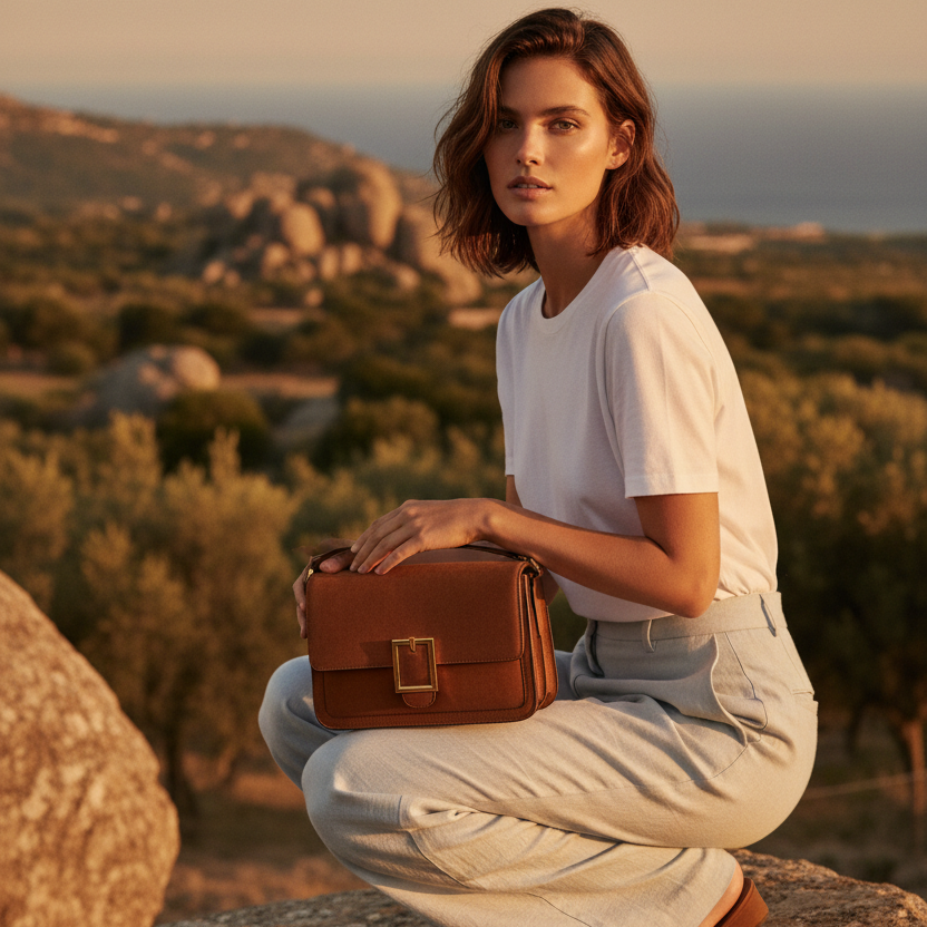 Luxury Suede Shoulder Bag Editorial