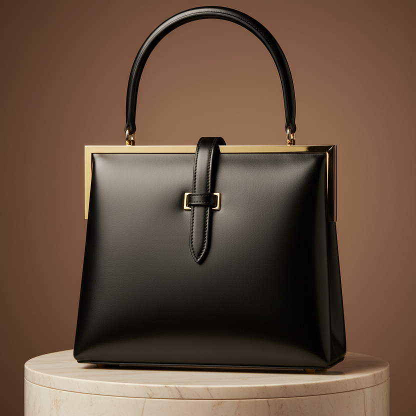 Premium Black Leather Top-Handle Bag