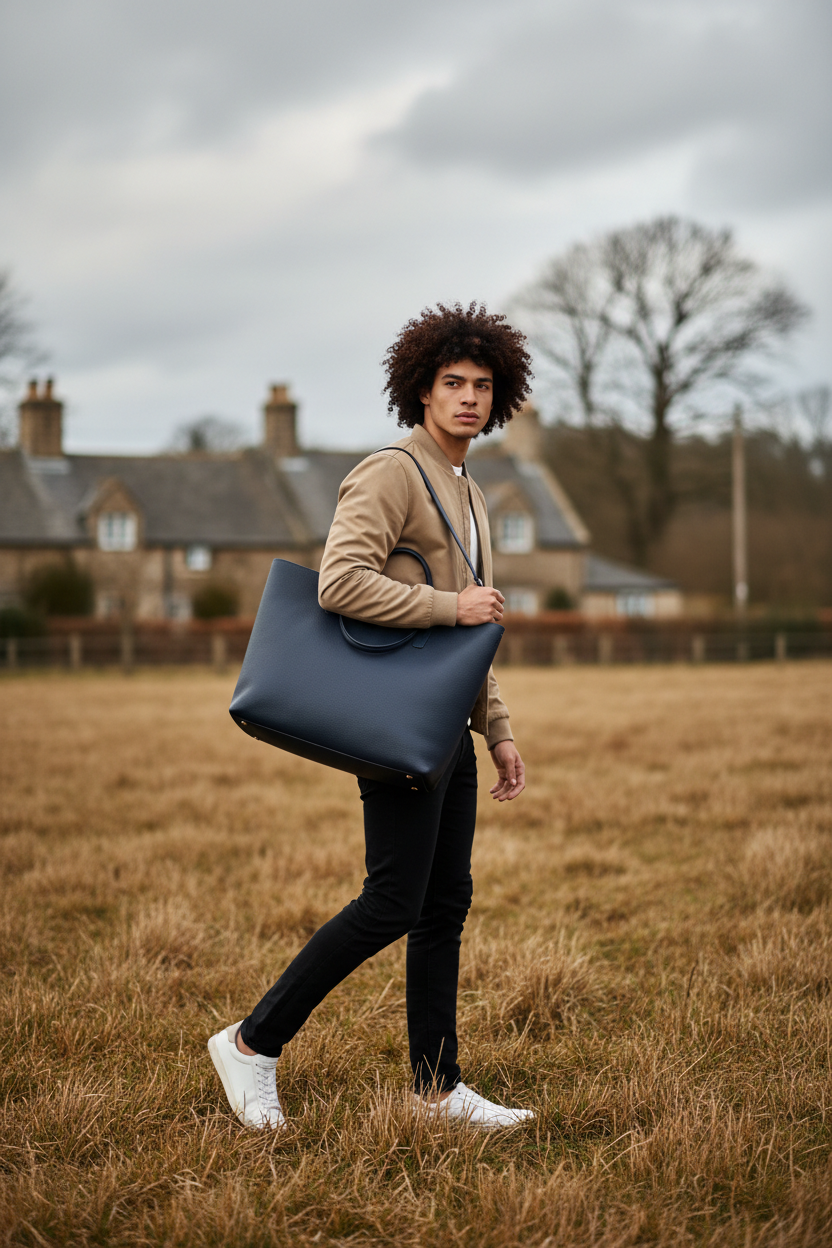 Walking With Tote – Curly Hair Model